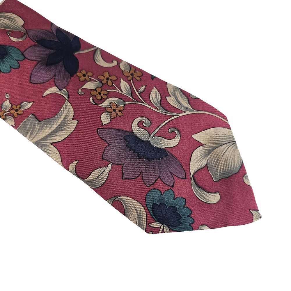 Smithsonian Institution Floral Necktie Mens Pink Purple Silk Tie Vintage Floral